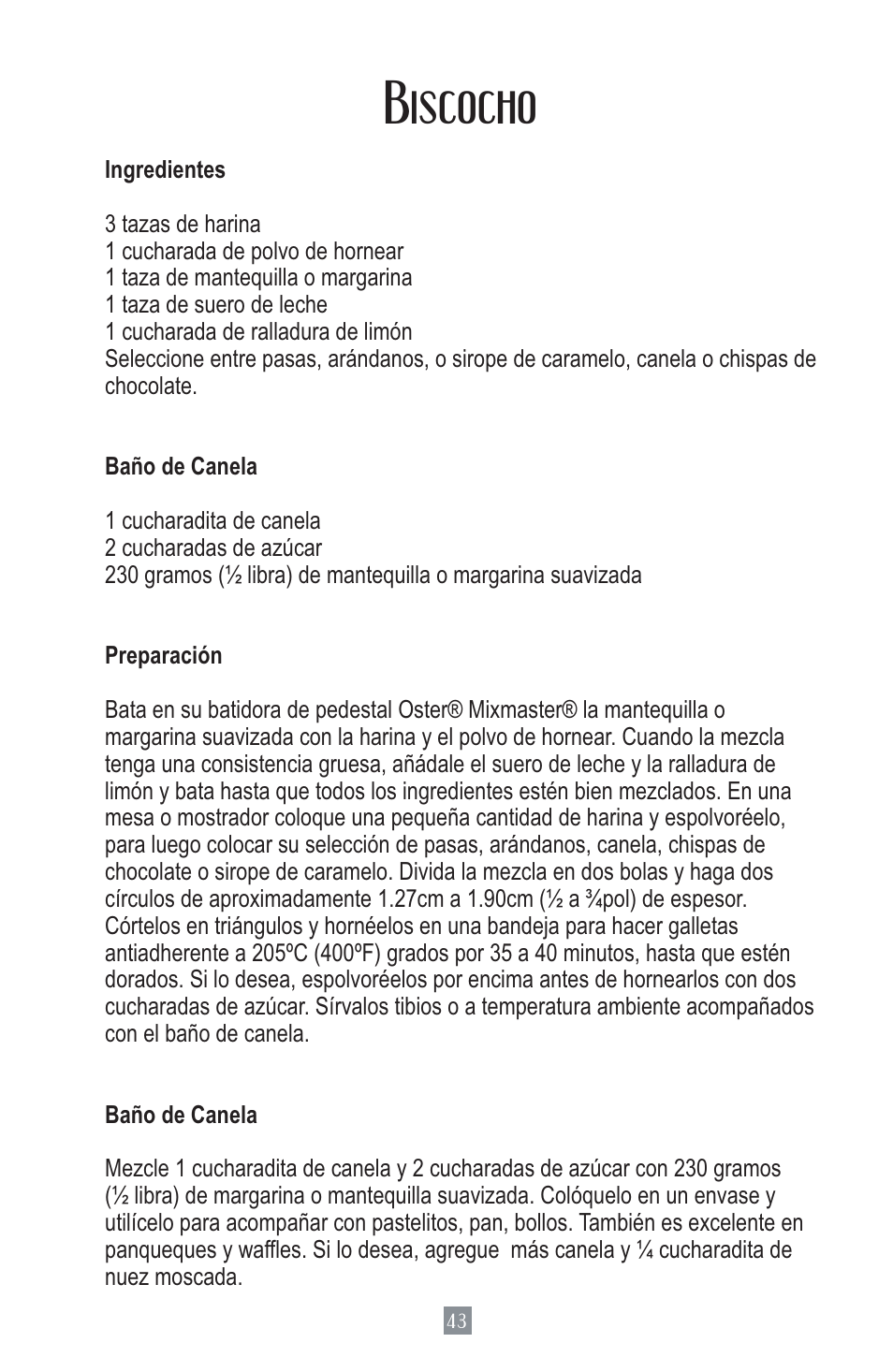 Biscocho | Oster MIXMASTER 2700 User Manual | Page 44 / 66