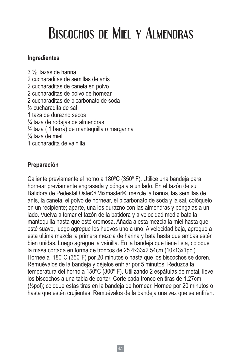 Biscochos de miel y almendras | Oster MIXMASTER 2700 User Manual | Page 45 / 66