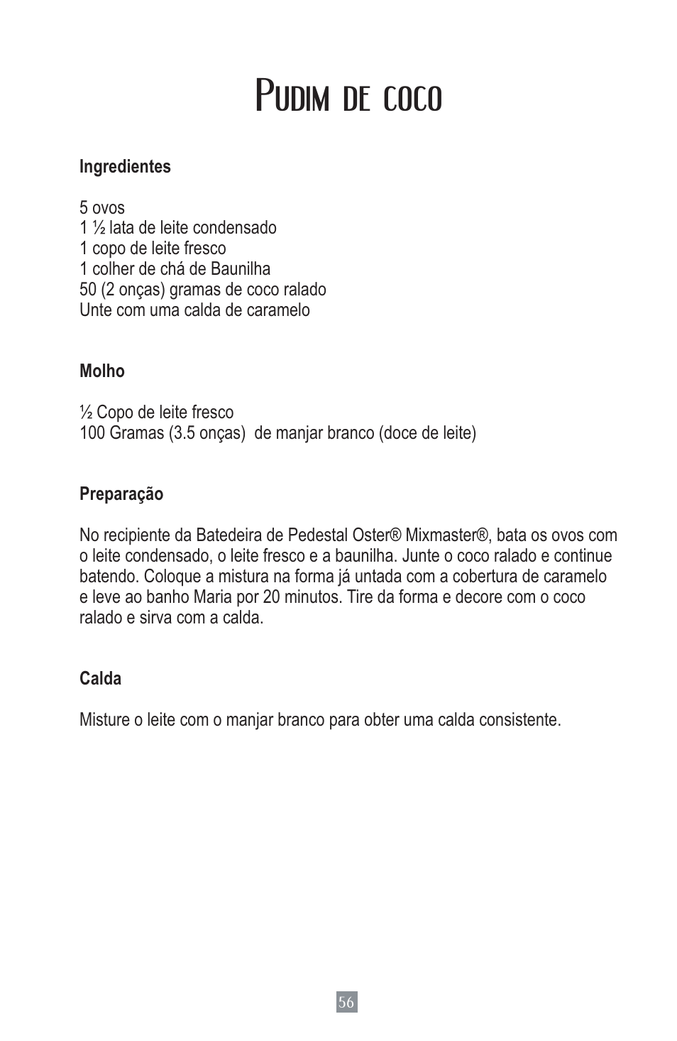 Pudim de coco | Oster MIXMASTER 2700 User Manual | Page 57 / 66