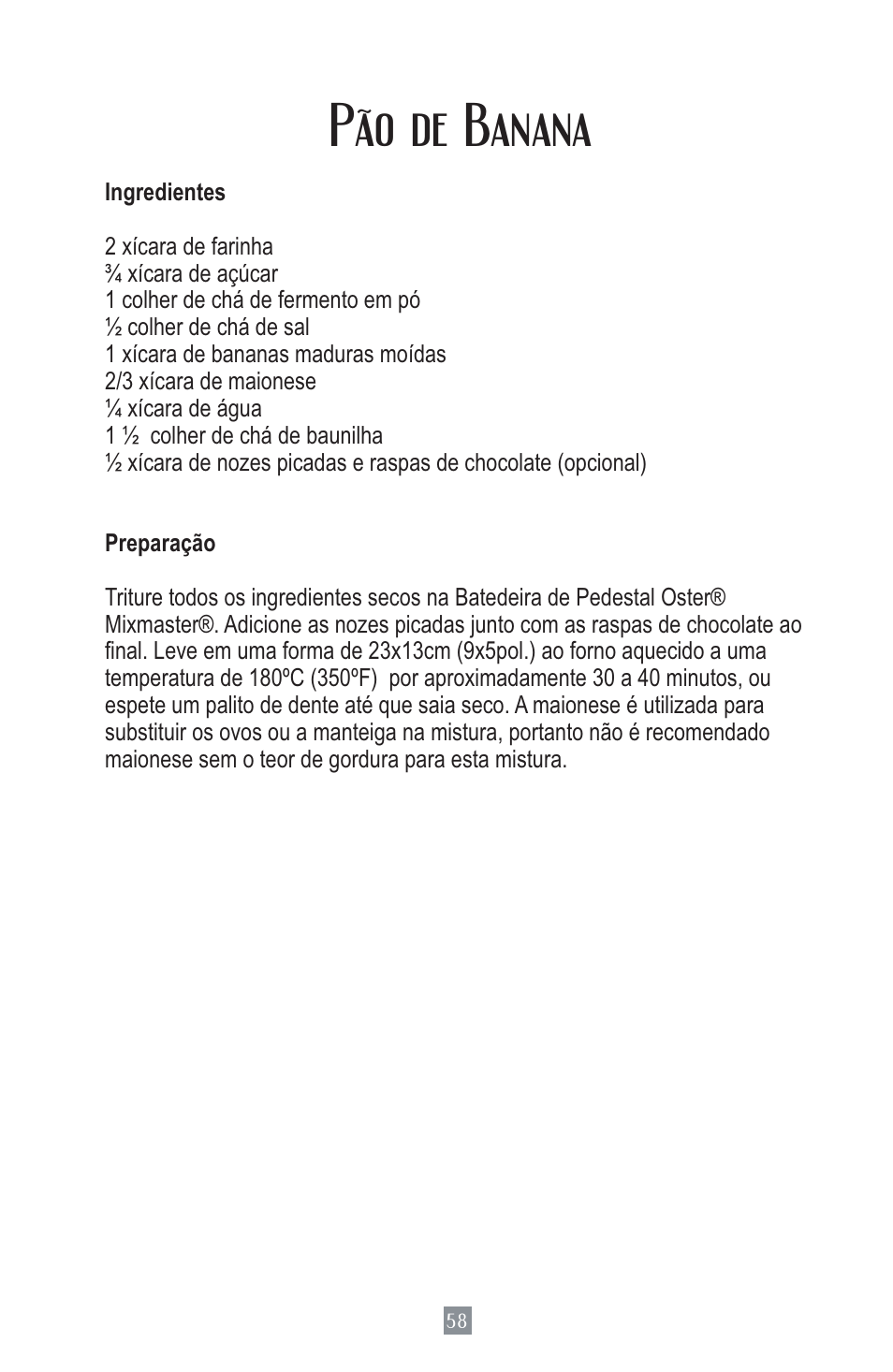 Pão de banana | Oster MIXMASTER 2700 User Manual | Page 59 / 66