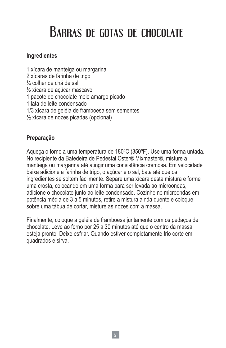 Barras de gotas de chocolate | Oster MIXMASTER 2700 User Manual | Page 62 / 66