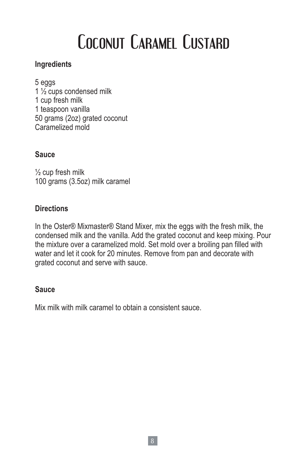 Coconut caramel custard | Oster MIXMASTER 2700 User Manual | Page 9 / 66