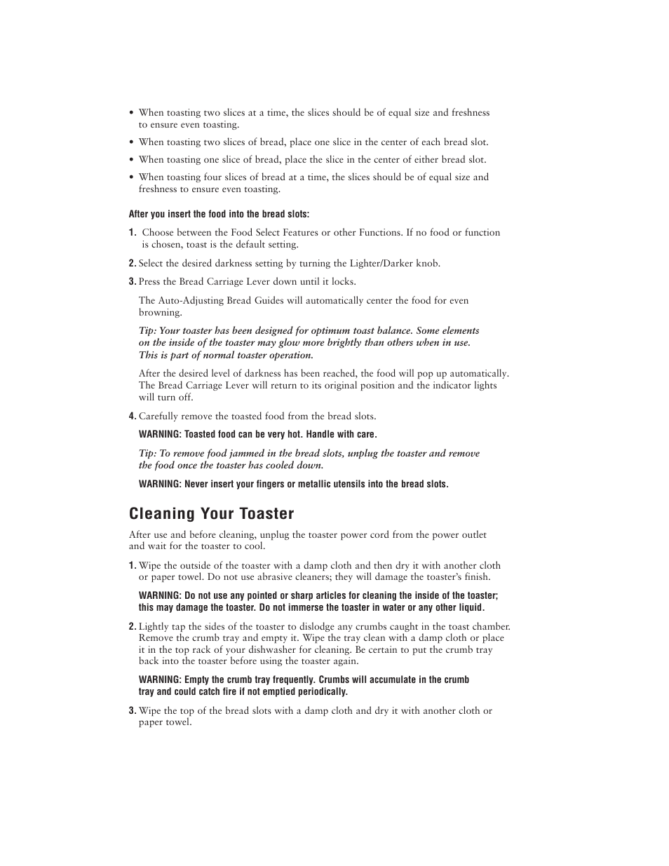 Cleaning your toaster | Oster 6382 User Manual | Page 6 / 24