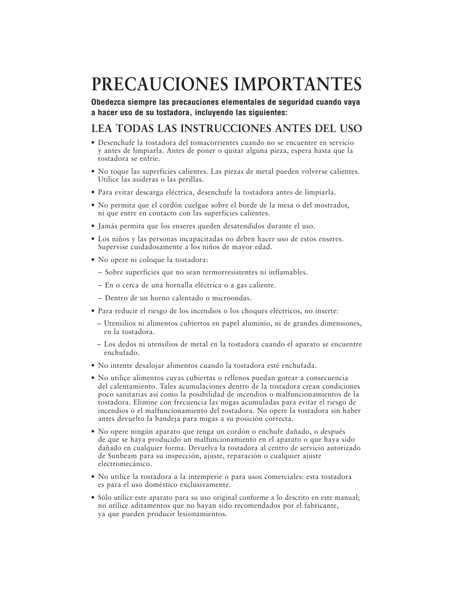Precauciones importantes, Lea todas las instrucciones antes del uso | Oster 6382 User Manual | Page 8 / 24