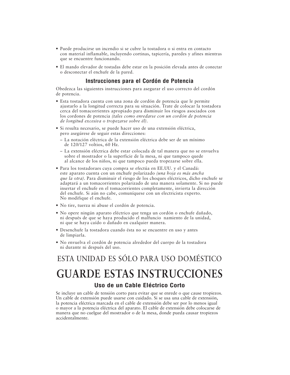 Guarde estas instrucciones, Esta unidad es sólo para uso doméstico | Oster 6382 User Manual | Page 9 / 24