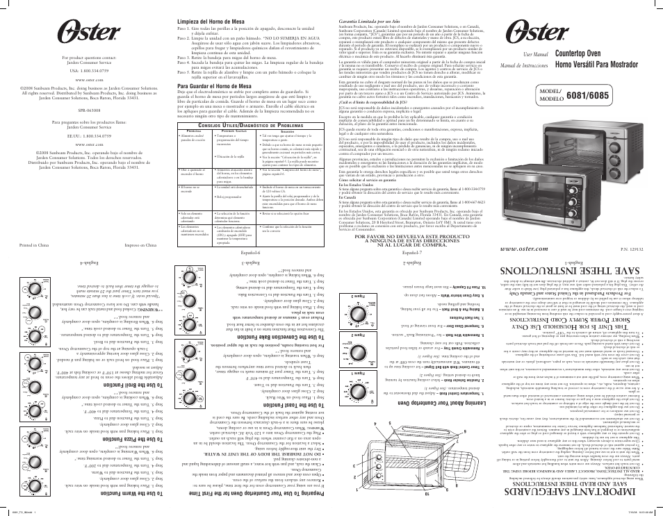 Oster SPR-063008 User Manual | 2 pages