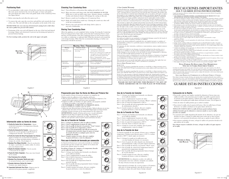 Precauciones importantes, Guarde estas instrucciones, Turn to 20 and then to desired time | Lea y guarde estas instrucciones | Oster SPR-063008 User Manual | Page 2 / 2