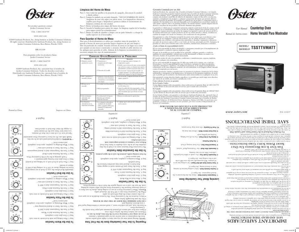 Oster 133157 User Manual | 2 pages