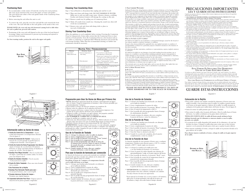 Precauciones importantes, Guarde estas instrucciones, Lea y guarde estas instrucciones | Oster 133157 User Manual | Page 2 / 2