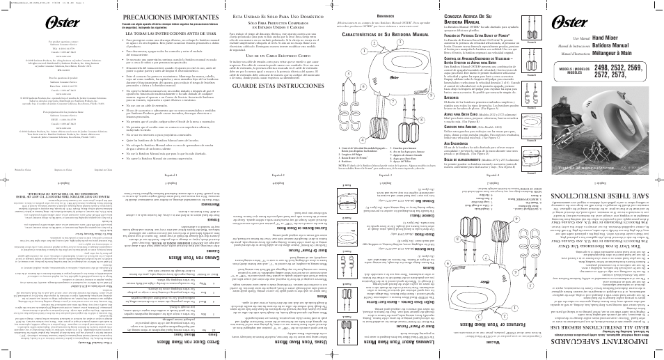 Oster 2569 User Manual | 2 pages