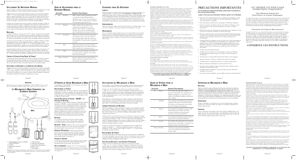 Précautions importantes, Conservez ces instructions, Cet appareil est pour usage doméstique uniquement | On/off | Oster 2569 User Manual | Page 2 / 2