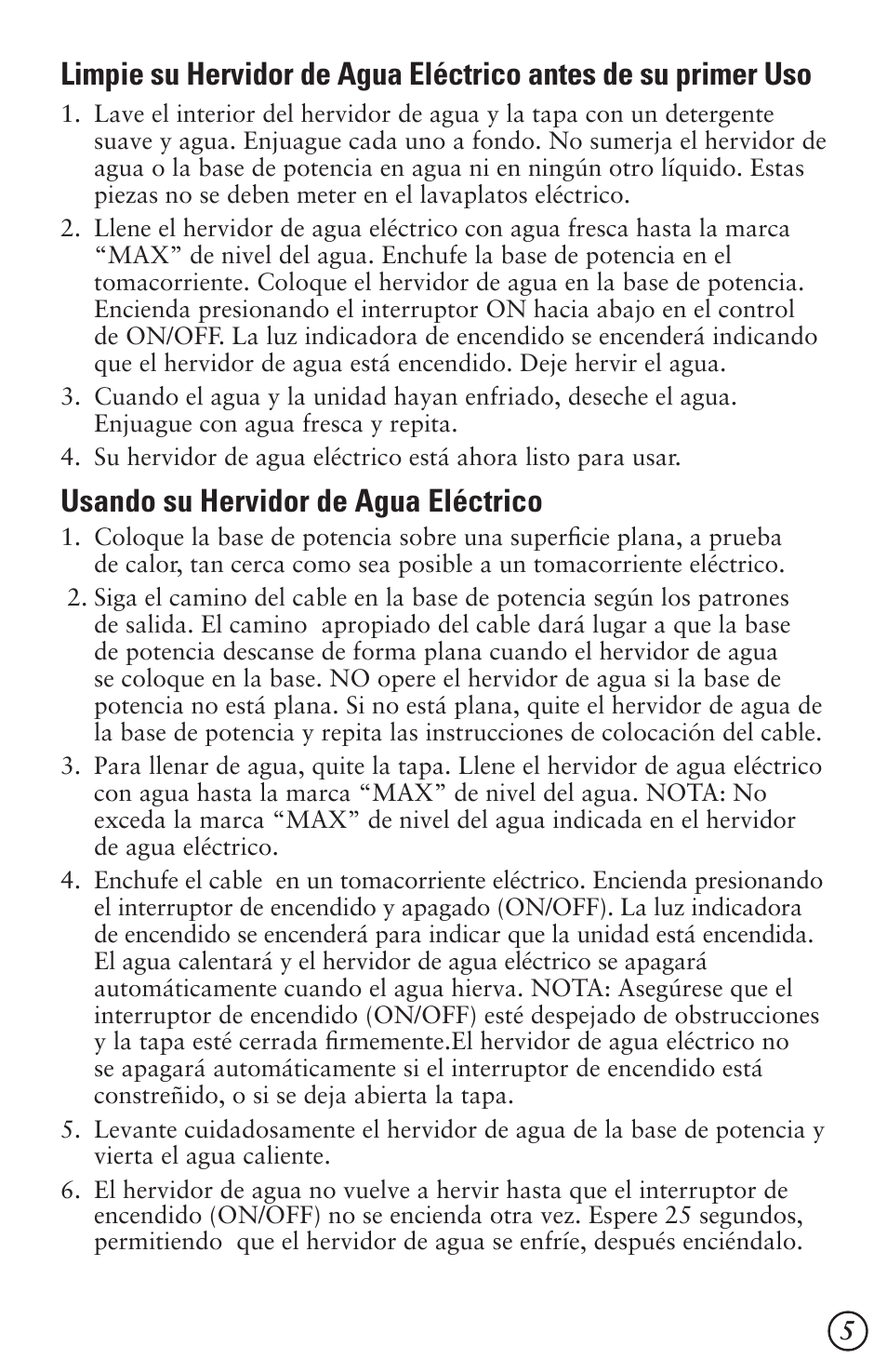 Usando su hervidor de agua eléctrico | Oster 5965 User Manual | Page 10 / 20