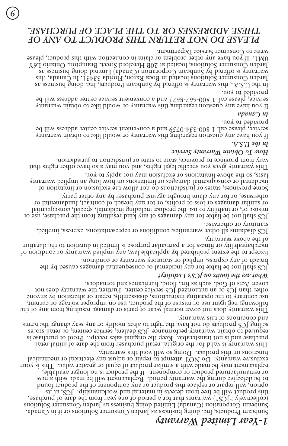 Year limited w arranty | Oster 5965 User Manual | Page 17 / 20