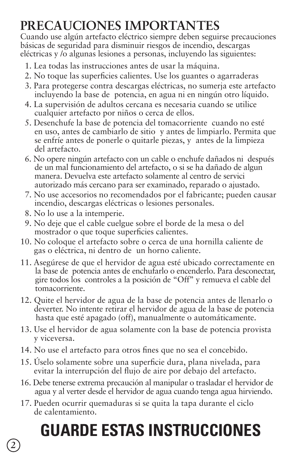 Guarde estas instrucciones, Precauciones importantes | Oster 5965 User Manual | Page 3 / 20