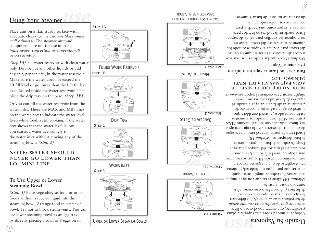 Using your steamer, Usando su vaporera | Oster 5712 User Manual | Page 6 / 32