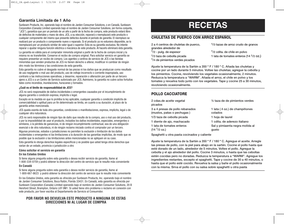 Recetas | Oster SH12 User Manual | Page 10 / 12