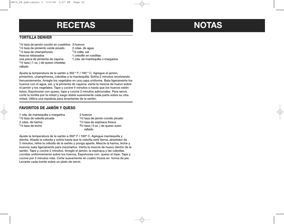 Notas recetas | Oster SH12 User Manual | Page 12 / 12
