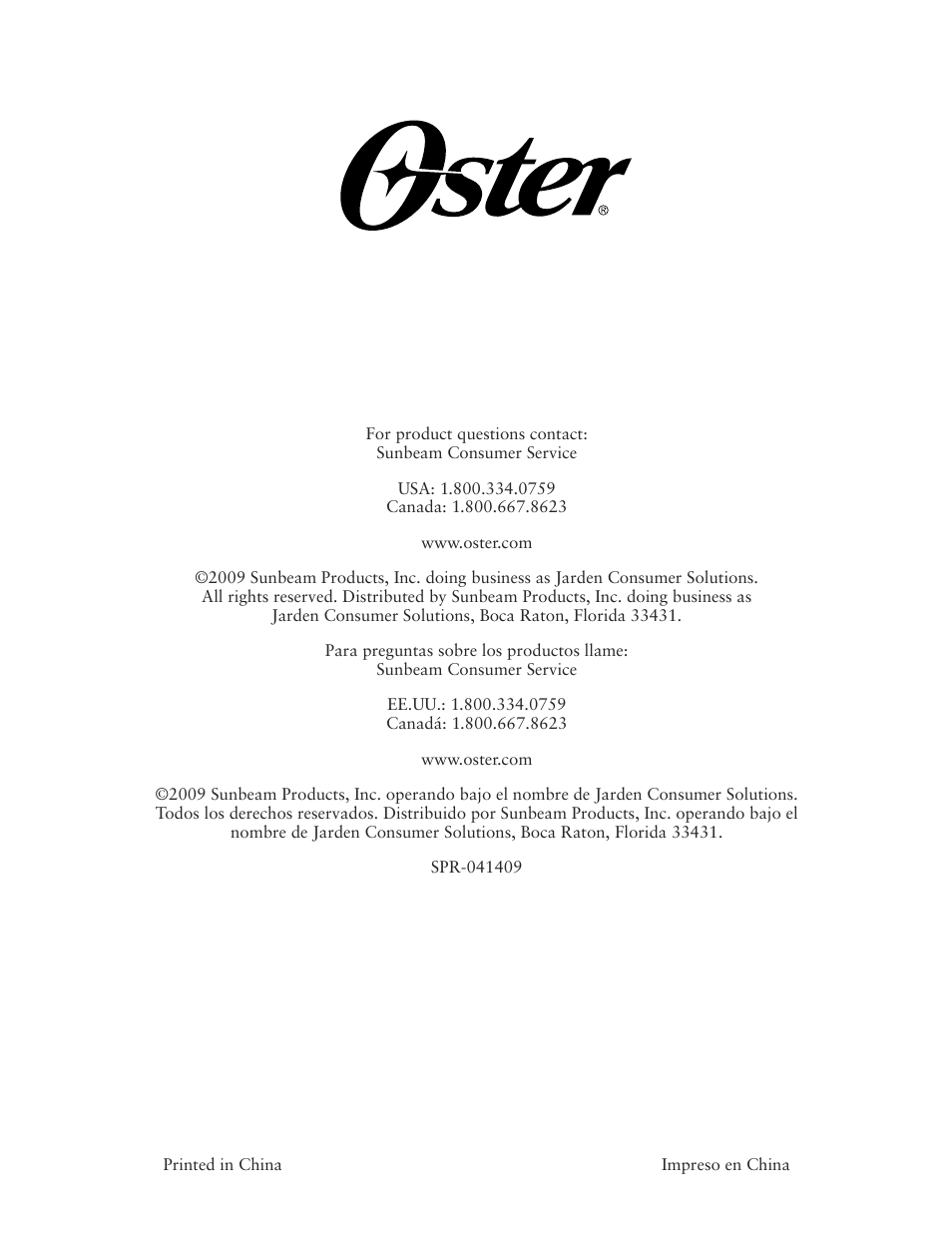 Oster 135018 User Manual | Page 24 / 24
