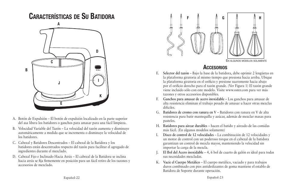 Aracterísticas, Atidora a | Oster BATIDORA FPSTSM5101 User Manual | Page 12 / 20