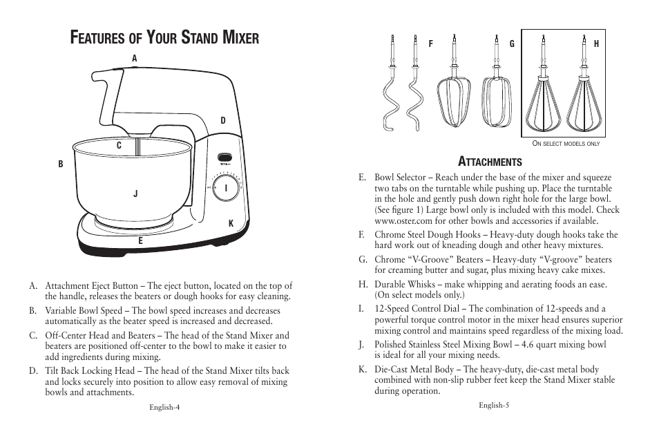 Eatures, Tand, Ixer | Oster BATIDORA FPSTSM5101 User Manual | Page 3 / 20