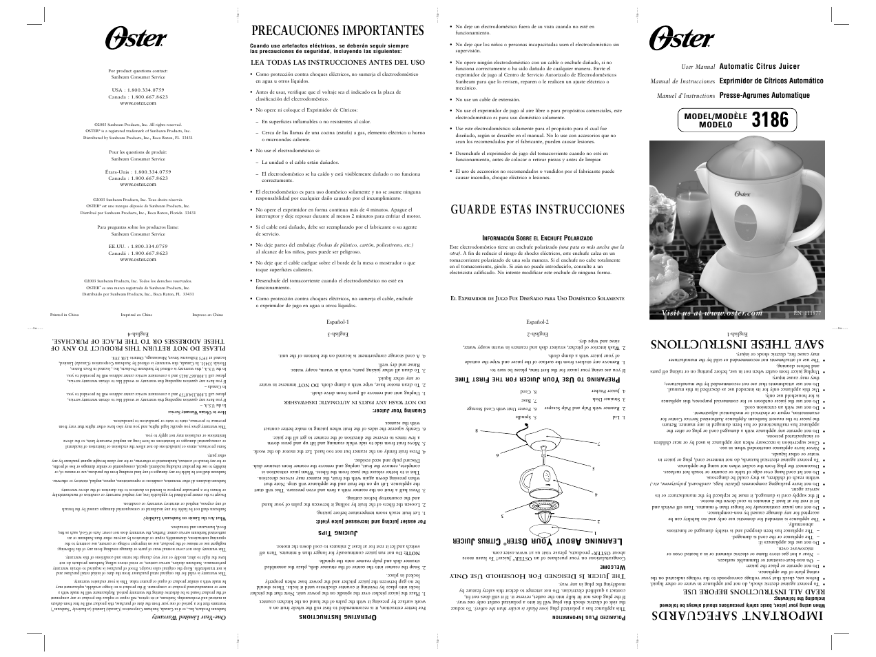 Oster 3186 User Manual | 7 pages