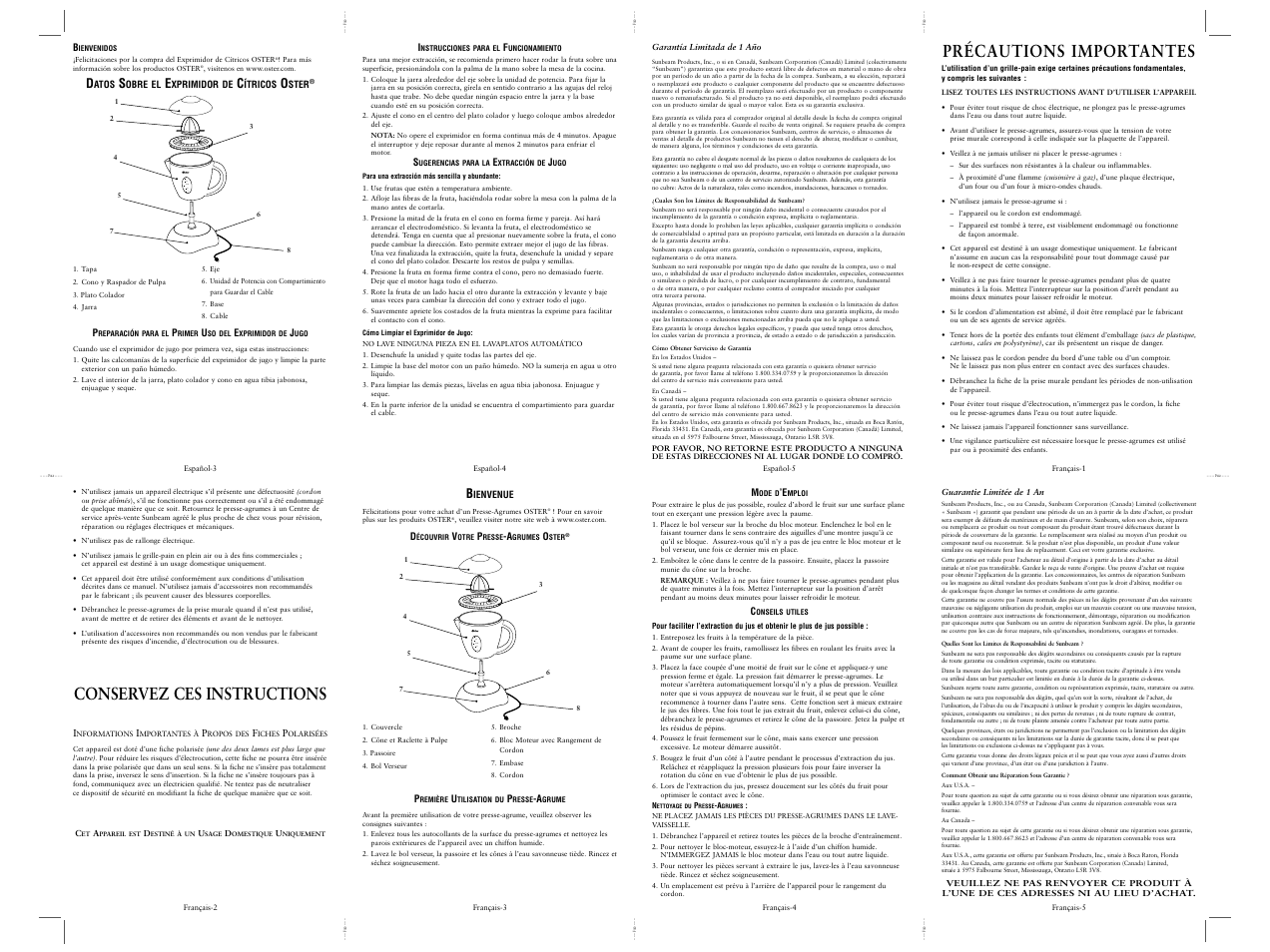 Précautions importantes, Conservez ces instructions | Oster 3186 User Manual | Page 3 / 7