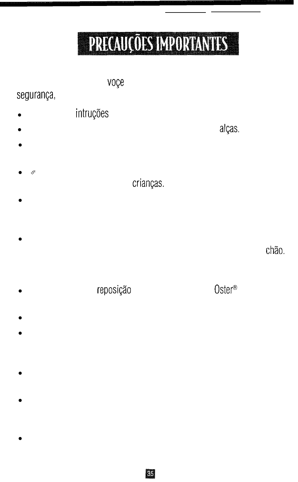 Leia todas as atentamente, Náo use o aparelho ao ar livre | Oster 3264 User Manual | Page 36 / 48
