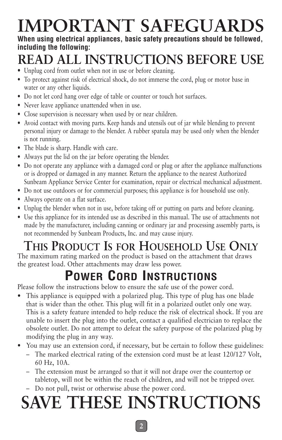 Important safeguards, Save these instructions, Read all instructions before use | Oster Cube & Slope s 116530 User Manual | Page 2 / 8
