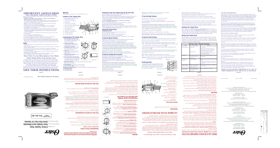 Oster 6216 User Manual | 2 pages