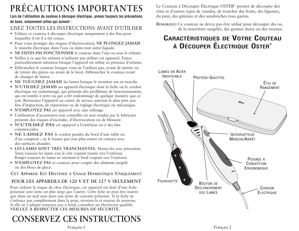 Précautions importantes, Conservez ces instructions | Oster 2802 User Manual | Page 9 / 12