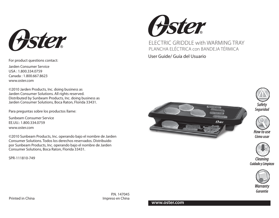 Oster Electric with Warming Tray 547045 User Manual | 10 pages