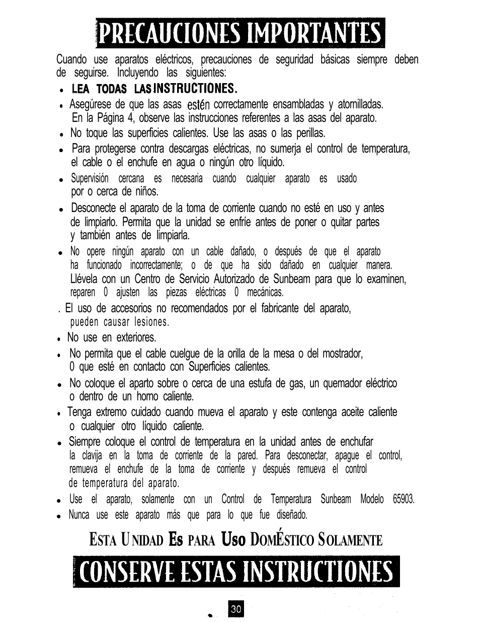 Uso d, Nidad, Para | Stico, Olamente | Oster 3222 User Manual | Page 30 / 52