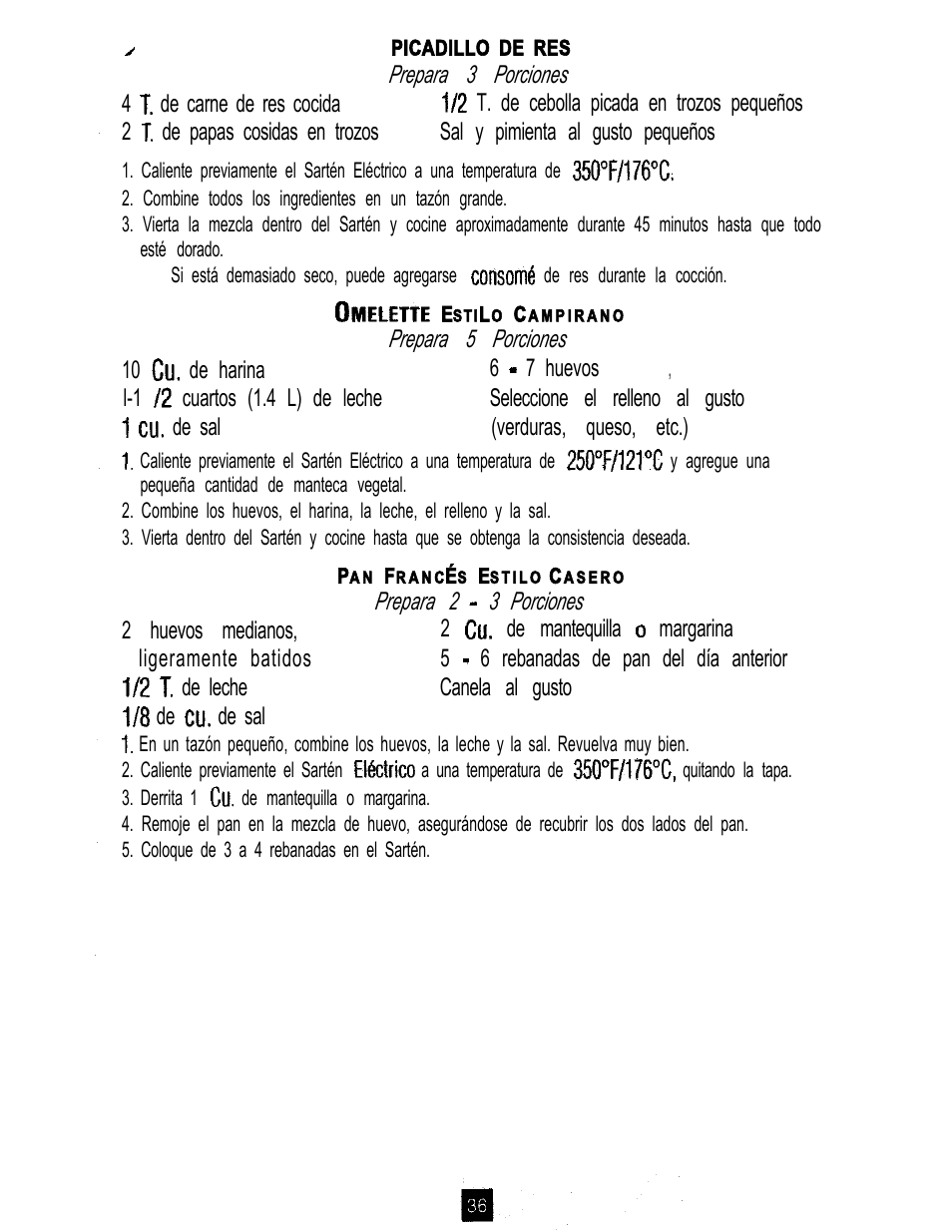 Prepara 3 porciones, Prepara 5 porciones, Prepara 2 3 porciones | Oster 3222 User Manual | Page 36 / 52