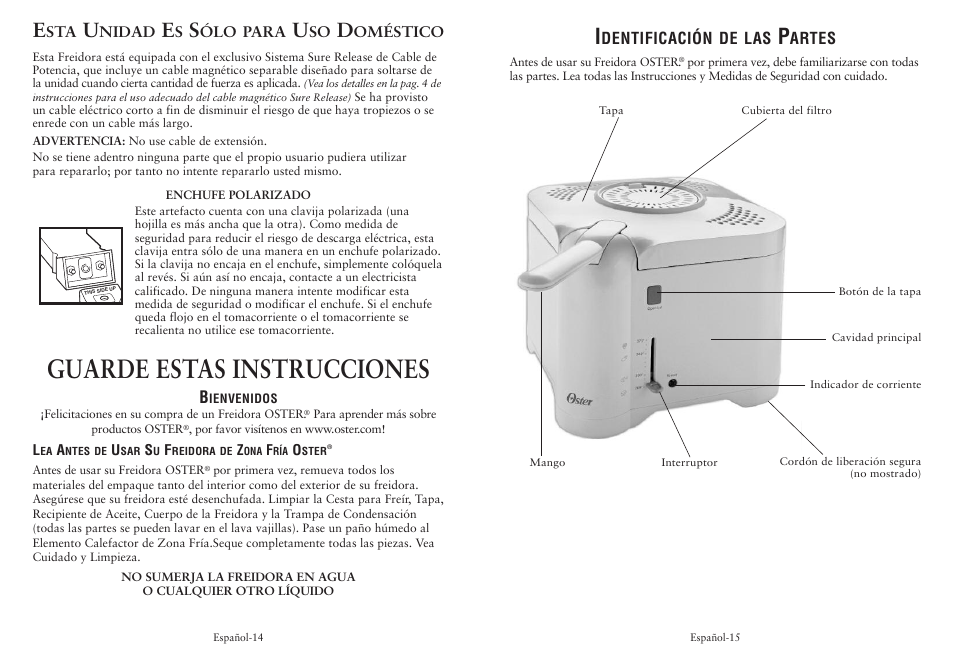 Guarde estas instrucciones | Oster CKSTDFFM40 User Manual | Page 8 / 12