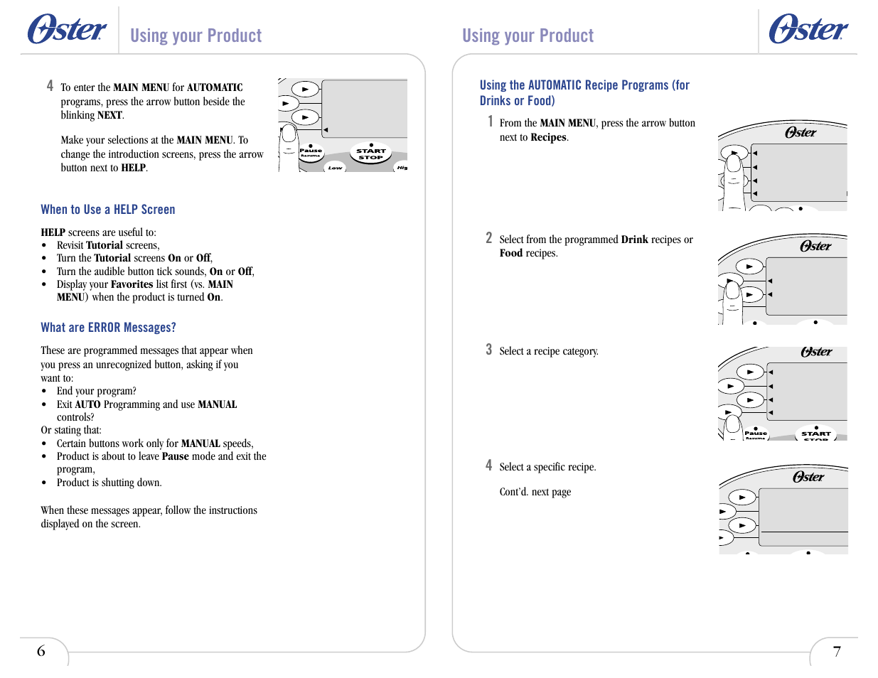 Using your product | Oster 6710 User Manual | Page 10 / 52