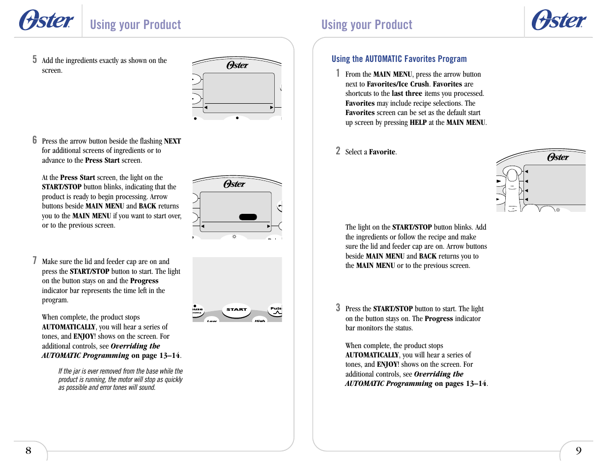 Using your product | Oster 6710 User Manual | Page 12 / 52