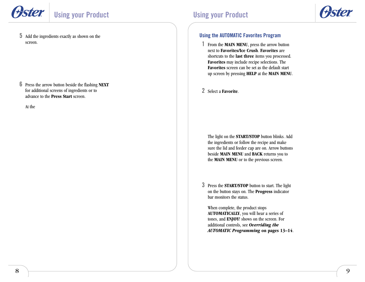 Using your product | Oster 6710 User Manual | Page 13 / 52