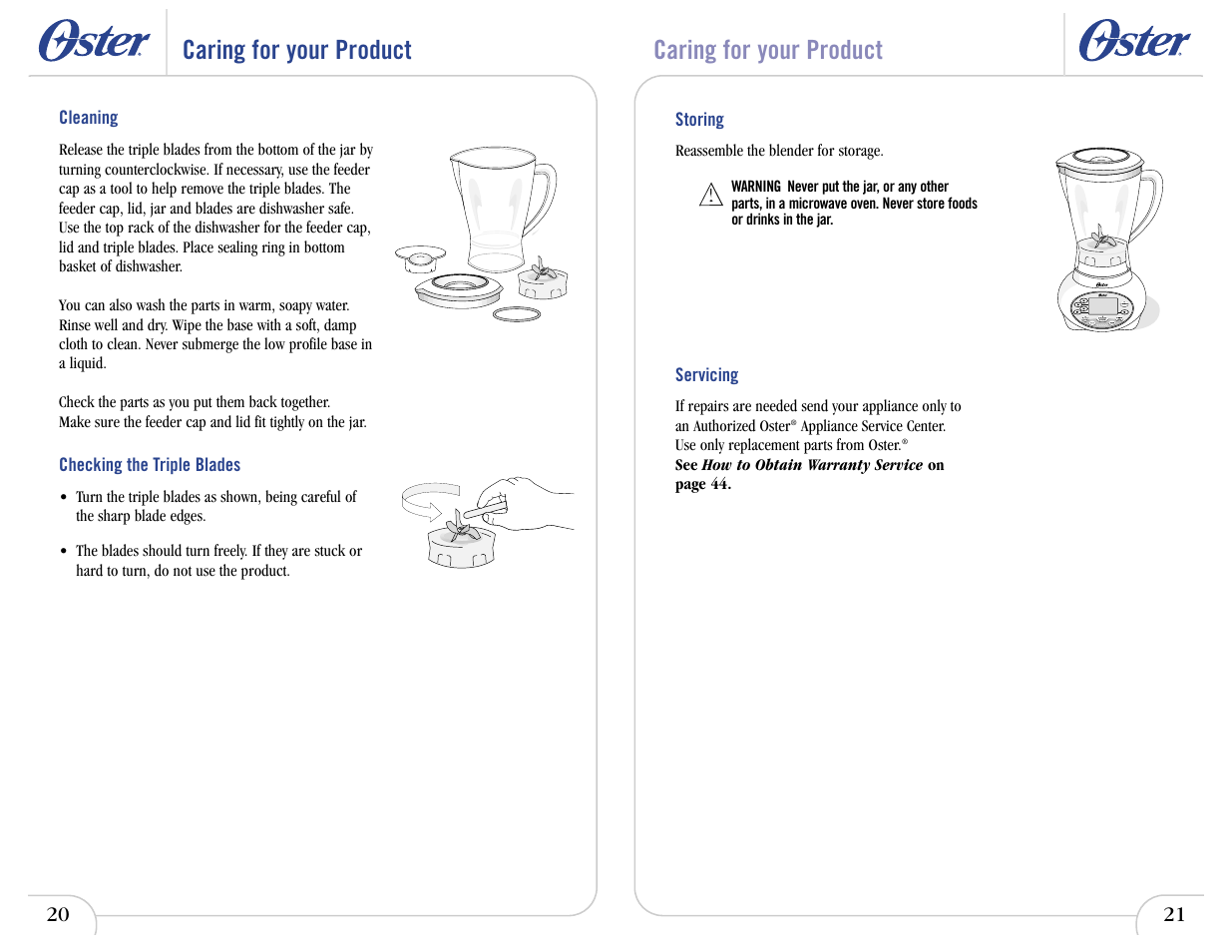 Caring for your product | Oster 6710 User Manual | Page 24 / 52