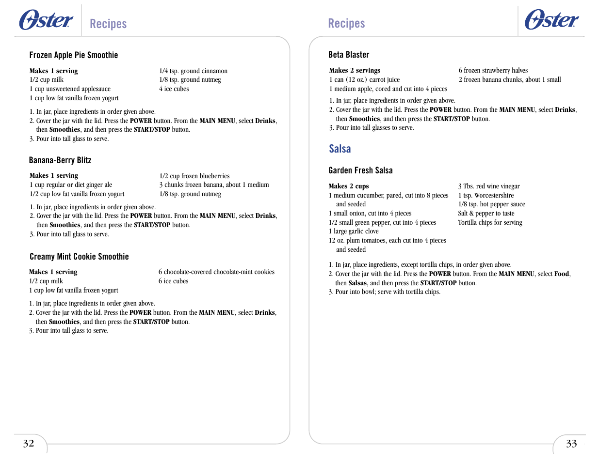 Recipes, Salsa | Oster 6710 User Manual | Page 36 / 52