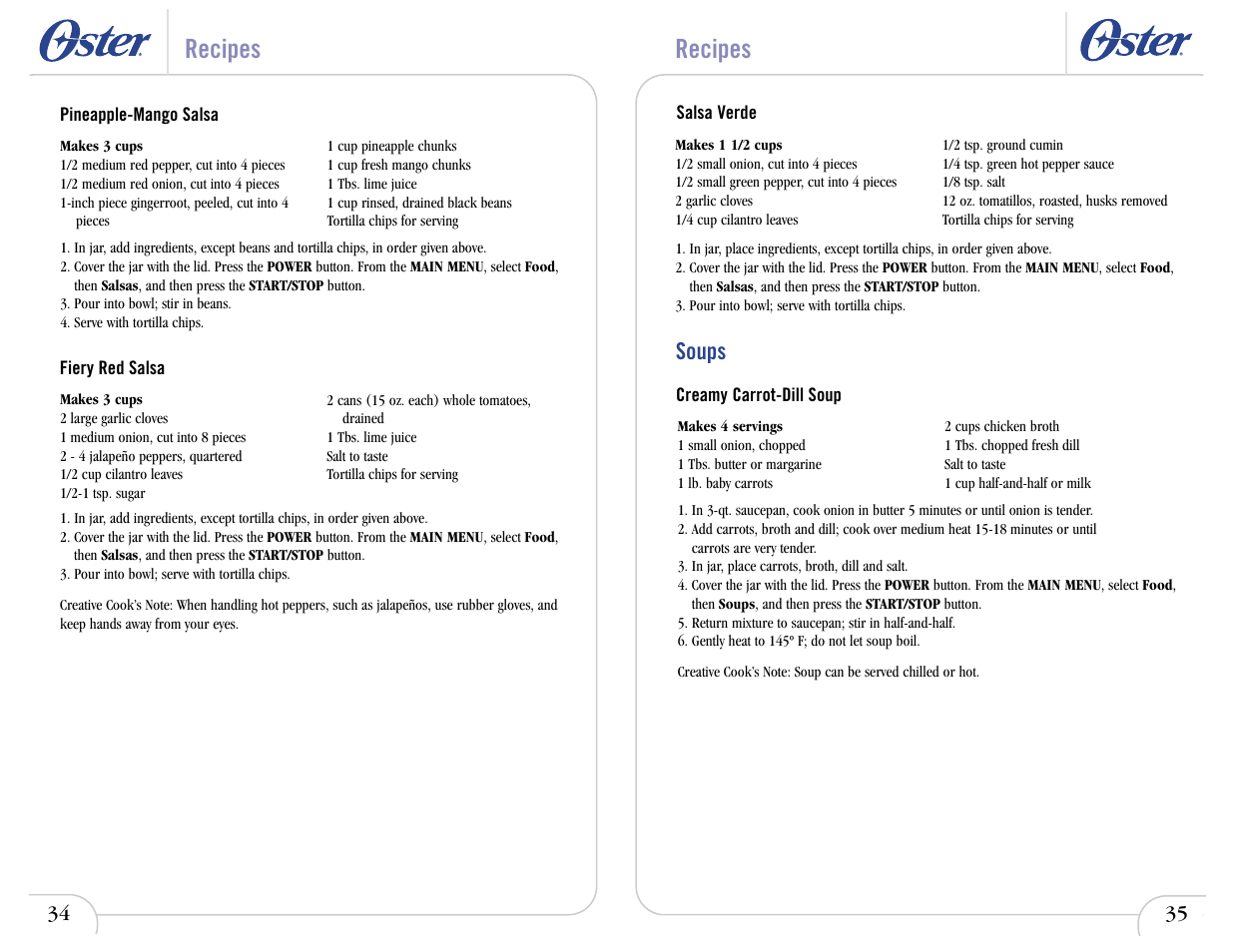 Recipes, Soups | Oster 6710 User Manual | Page 38 / 52