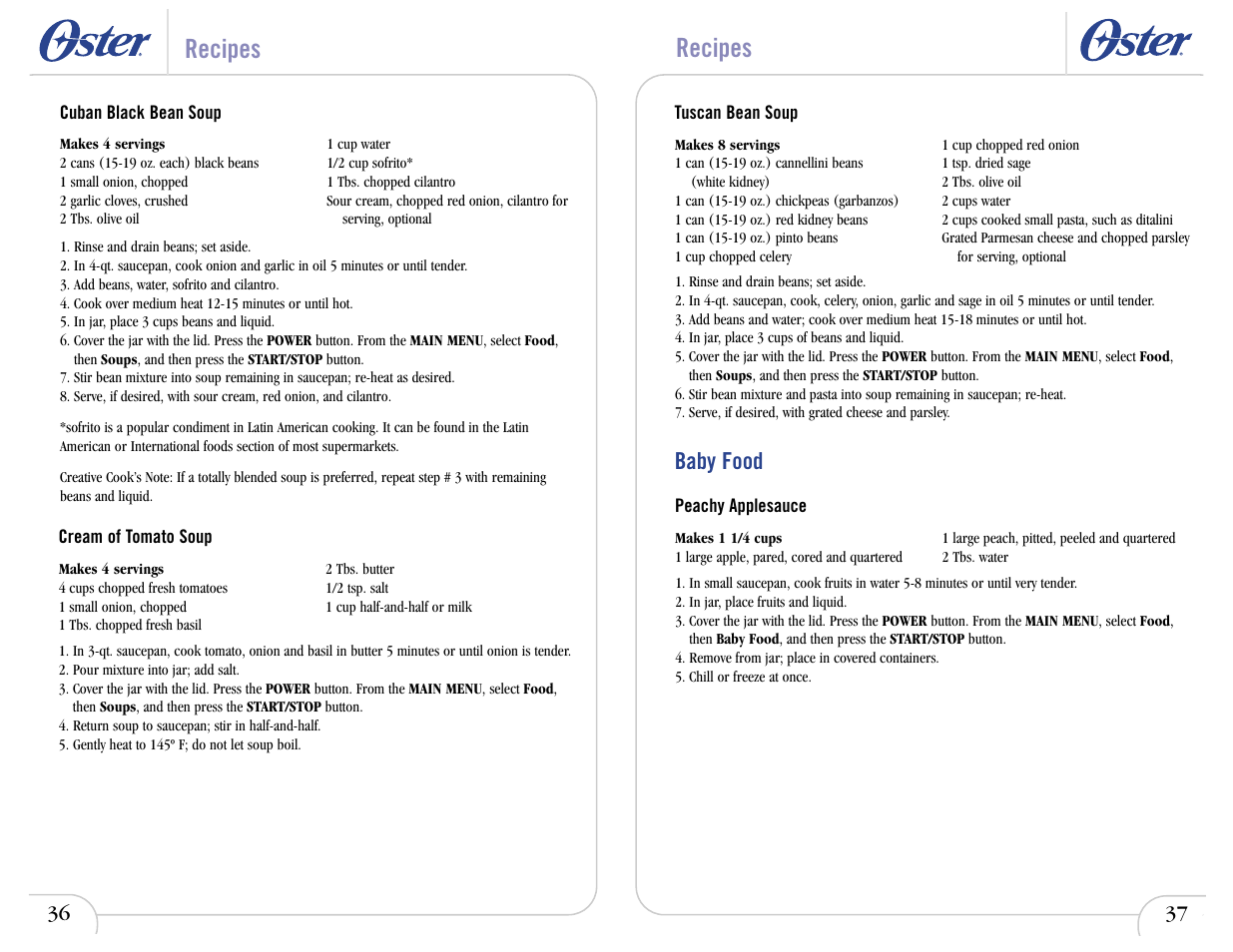 Recipes, Baby food | Oster 6710 User Manual | Page 40 / 52