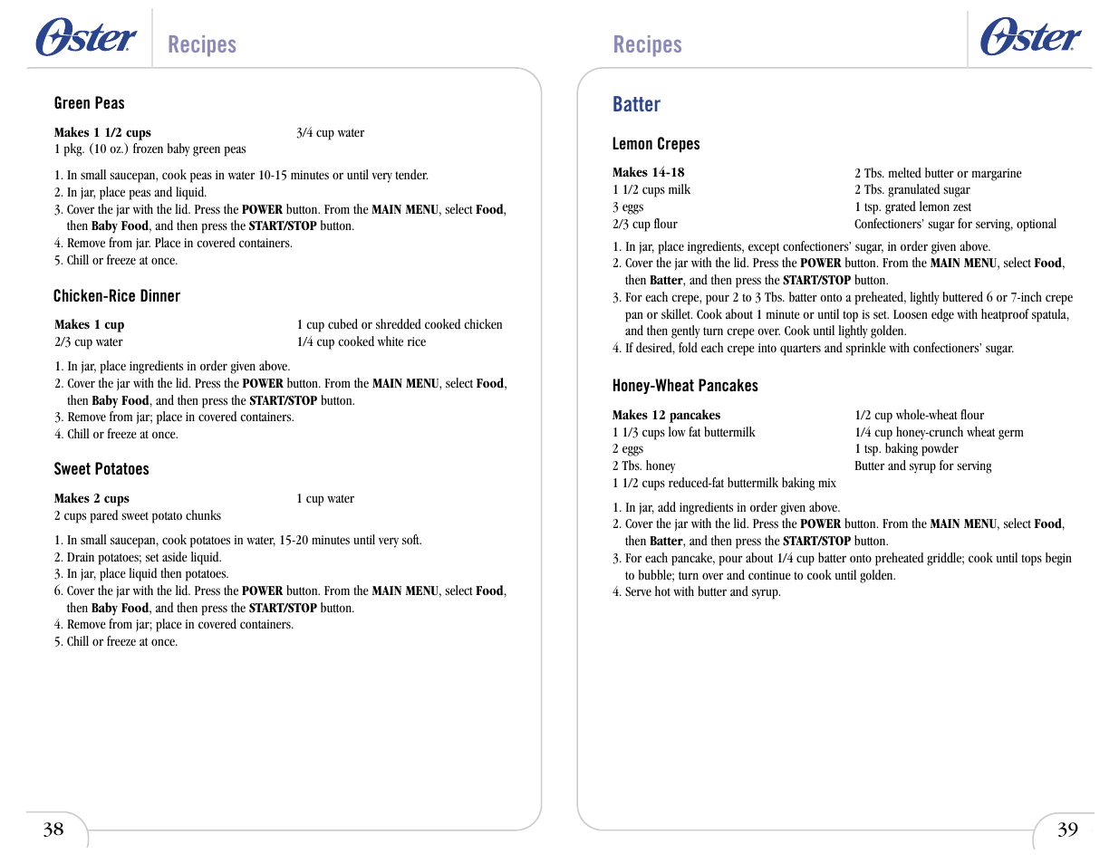 Recipes, Batter | Oster 6710 User Manual | Page 42 / 52