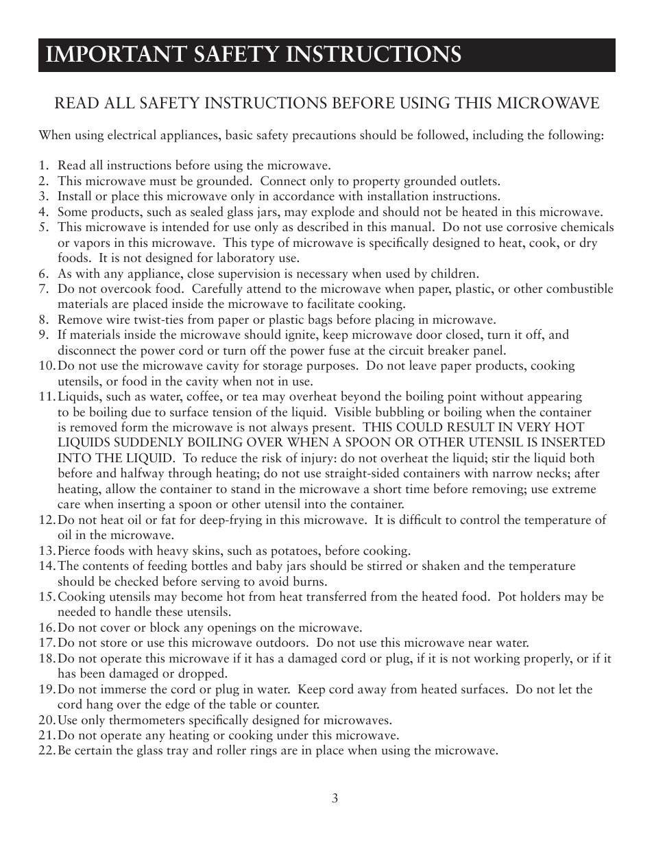 Important safety instructions | Oster OTM1101GBS User Manual | Page 3 / 15