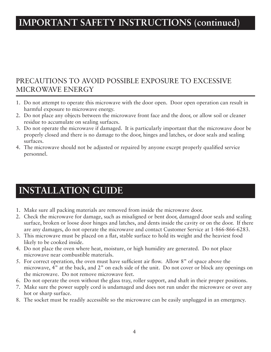 Important safety instructions (continued), Installation guide | Oster OTM1101GBS User Manual | Page 4 / 15