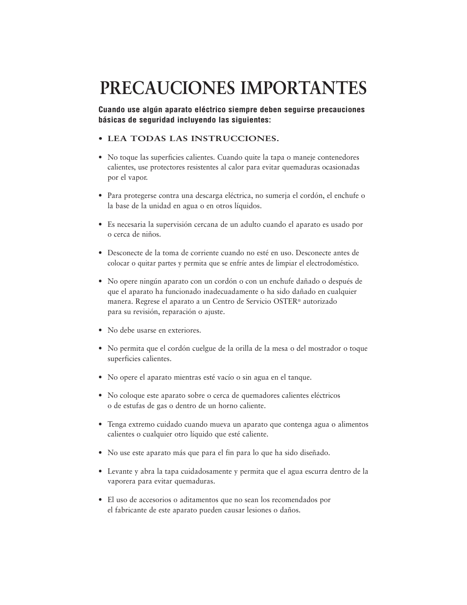 Precauciones importantes | Oster 5711 User Manual | Page 11 / 23