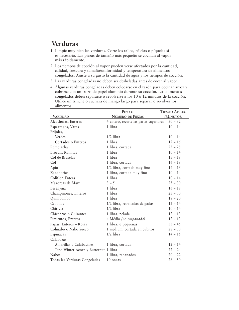 Verduras | Oster 5711 User Manual | Page 19 / 23
