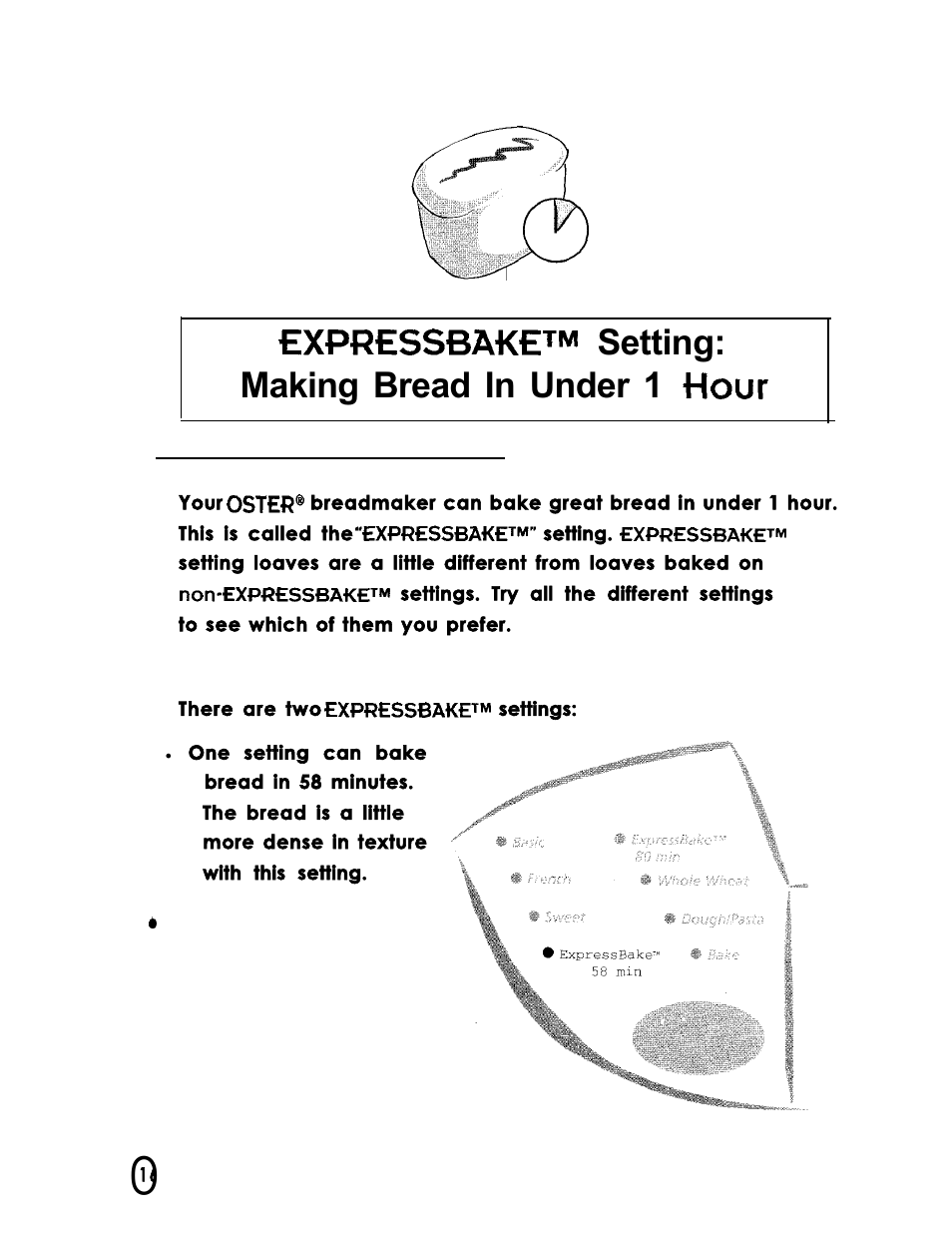 Setting: making bread in under 1 | Oster Bread Maker User Manual | Page 18 / 76