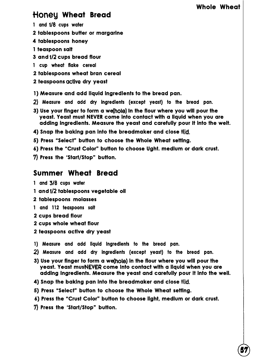 Wheat bread, Summer wheat bread | Oster Bread Maker User Manual | Page 59 / 76