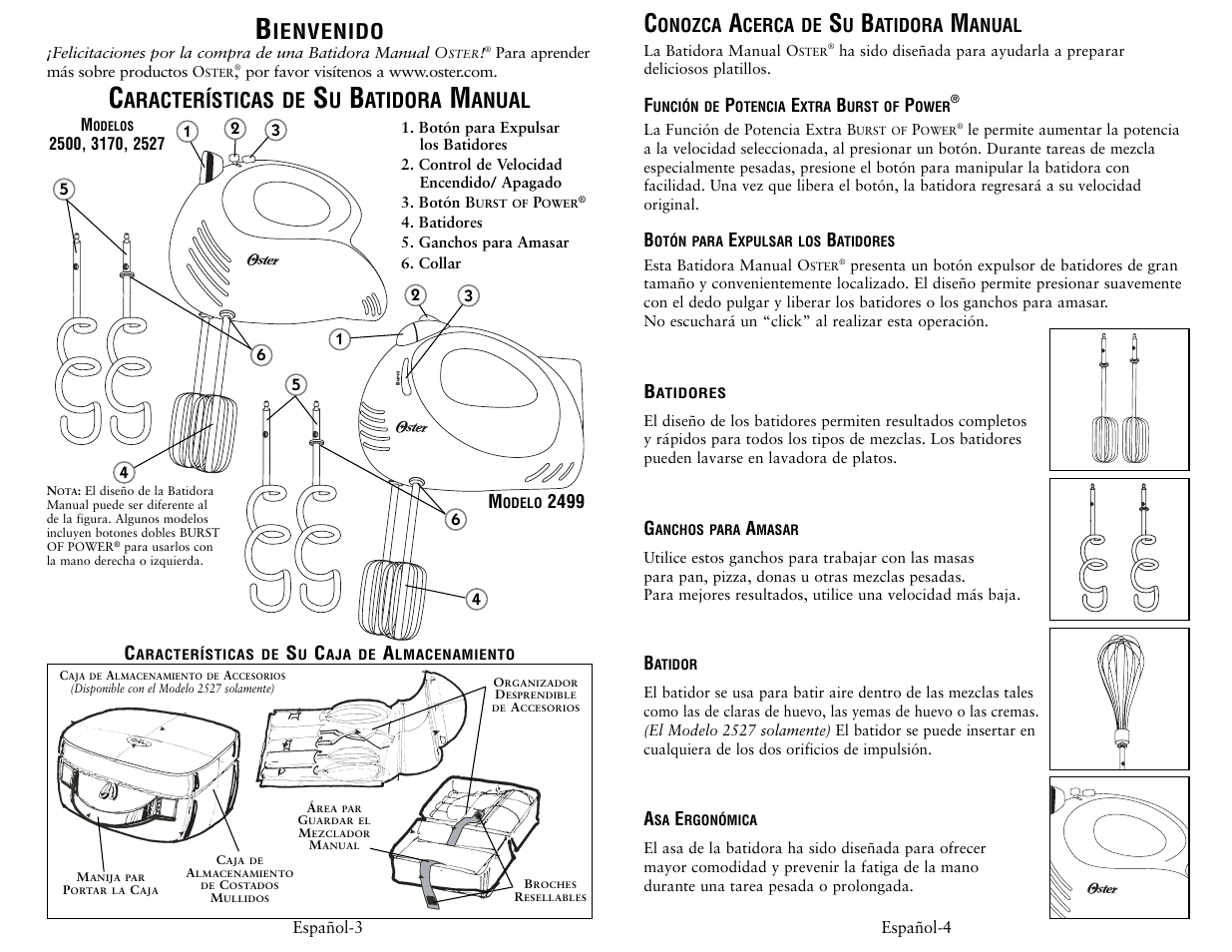 Ienvenido, Aracterísticas de, Atidora | Anual | Oster 2500 User Manual | Page 6 / 12