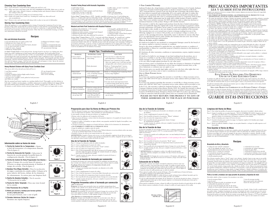 Precauciones importantes, Guarde estas instrucciones, Turn to 20 and then to desired time | Lea y guarde estas instrucciones, Recipes | Oster 133187 User Manual | Page 2 / 2